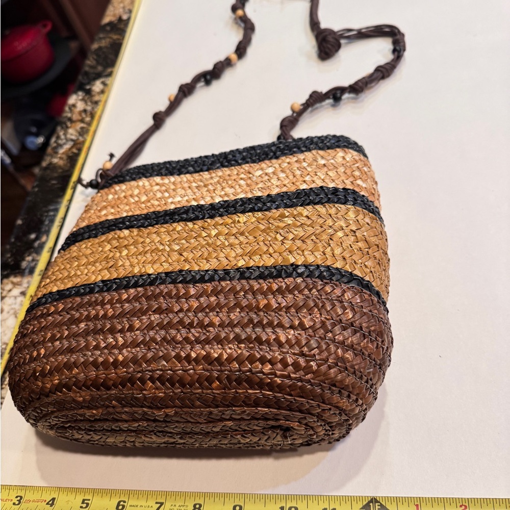 Brown and Black Crossbody Bag with Woven Design